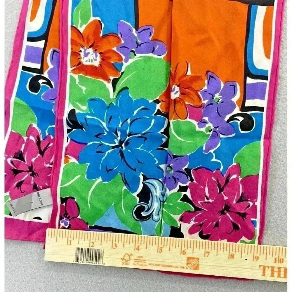 Vintage Sacha Silk Scarf Pink Purple Blue Green Floral 50" x 9" - Picture 8 of 8
